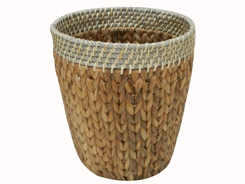 Exquisite Water Hyacinth Waste Basket with Rope Rim - Natural Home Decor